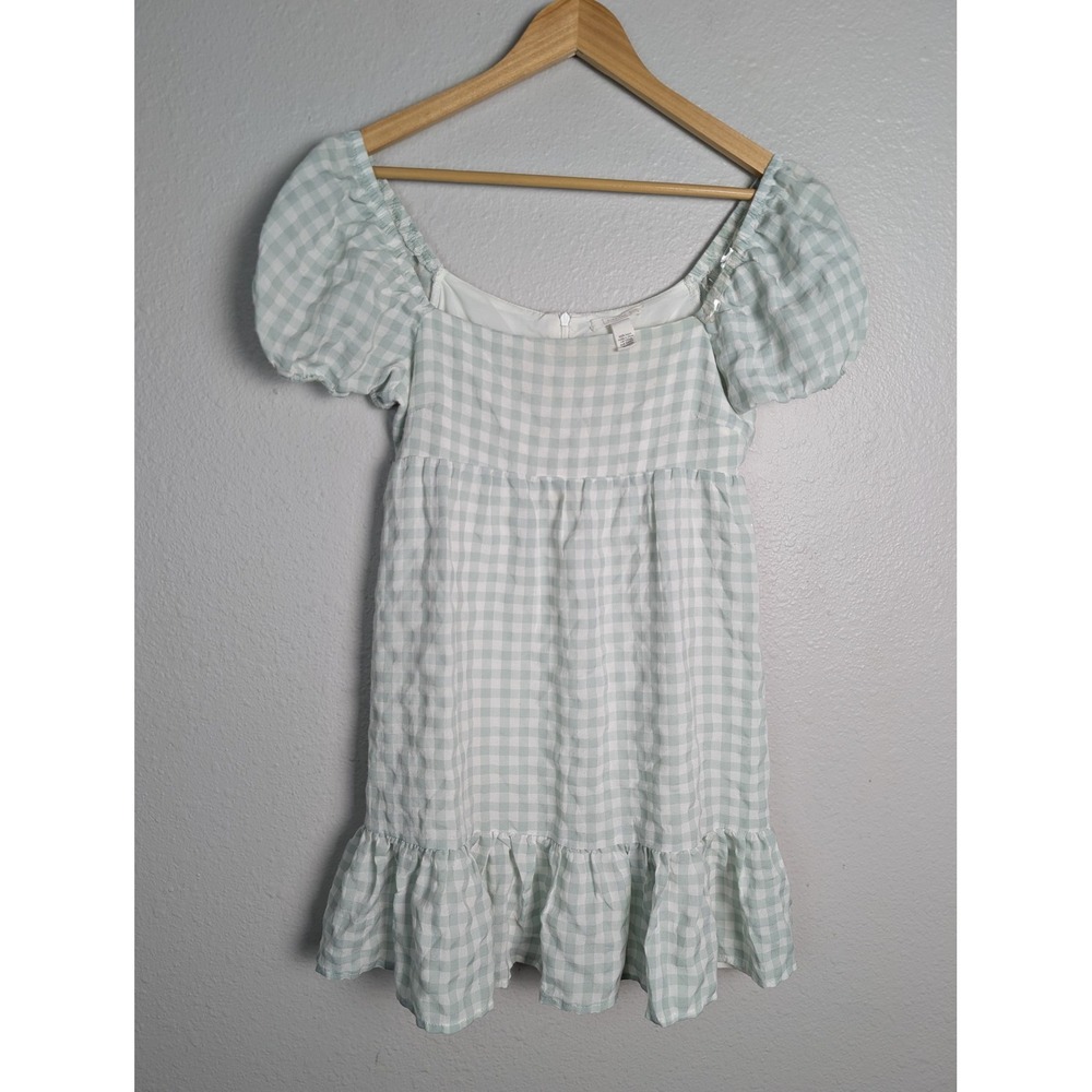 FULL TILT Dress Womens S Green Short Sundress Fit & Flare Gingham Square Neck